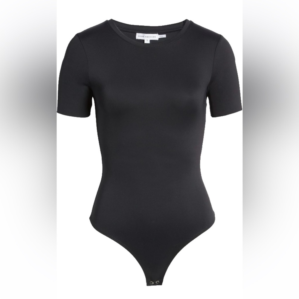 Good American Black Short Sleeved Scuba Bodysuit